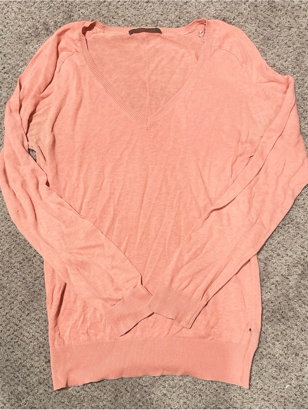 Suzy Shier Coral Pink Linen Blend V-Neck Sweater Size L
